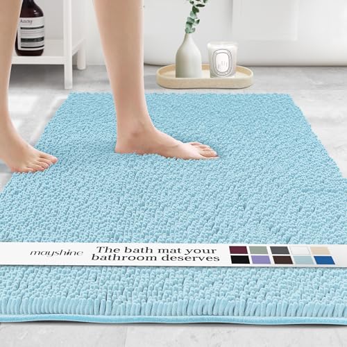 Image of MAYSHINE Plush Shaggy Chenille Bath Mat | Extra Soft, Super Absorbent, Non-Slip Bathroom Rug | Fluffy Microfiber, Area Rug Sets for Bathroom Floor, Kitchen, Living Room | 59 inchx31 inch | Spa Blue