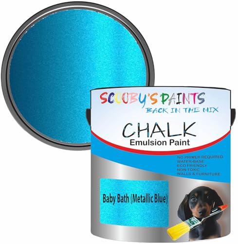 Scoobys Paints Chalk Emulsion Paint Water-Based No Primer Required 250ml For Walls and Furniture (Baby Bath (Metallic Blue))