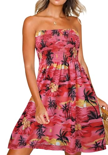 Image of Zyyfly Summer Strapless Dress for Women Tube Top Sundress Casual Beach Cover Ups