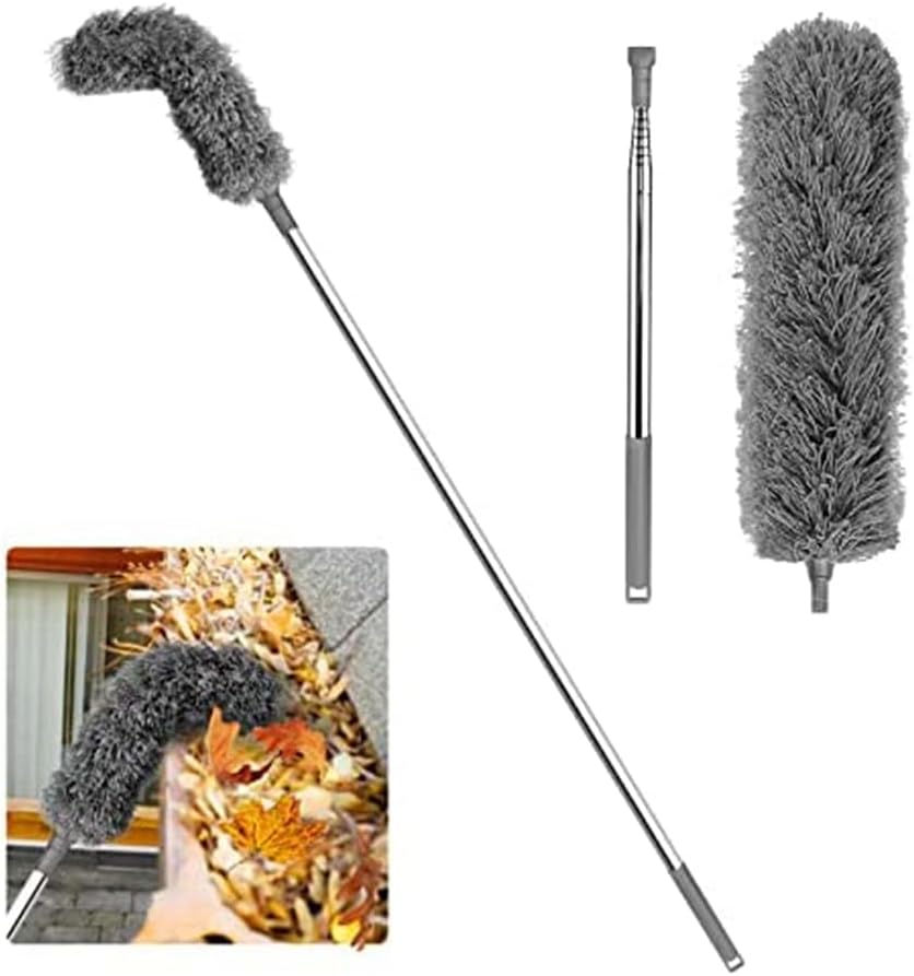 DciustfheGutter Cleaning Brush Roofing Tool with Telescopic Extendable Pole 8.2Ft Guard Cleaner Tool Easy Leave, grey