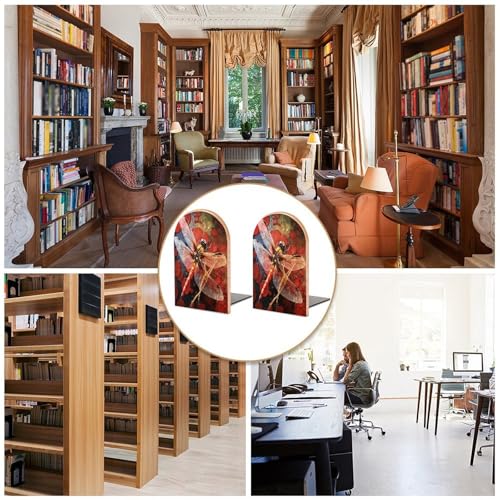 Sujetalibros de madera para evitar caídas de libros soporte estable libélula roja 6