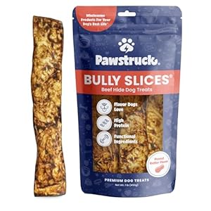 Pawstruck Bully Slices Premium Rawhide Chew Sticks, Peanut Butter Flavor – Low Fat, High Protein, Long-Lasting Treat for Dogs – No Artificial Ingredients – 1 lb Bag – Packaging May Vary