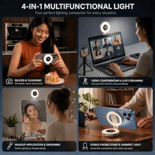 Image of Magnetic Selfie Ring Light W50 | LED Selfie Light Compatible with Magsafe | LED Selfie Ring Light Included Sticky Ring for Selfies /Photography /Video Conference /Zoom Calls Color White