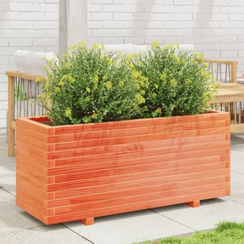 Gecheer Jardinera Madera Maciza de Pino marrón Cera 110x40x49,5 cm,Jardinera Exterior para Jardín Balcón o Patio