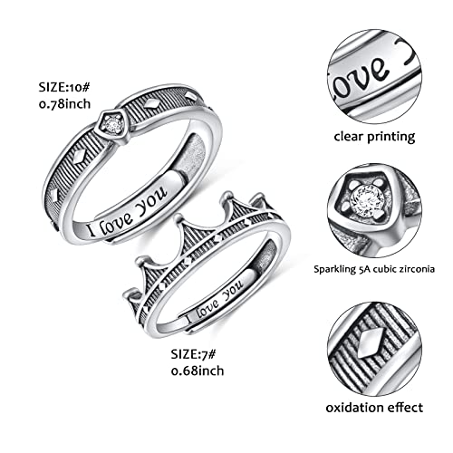 Yearace Couple Rings, 925 Sterling Silver Promise Ring for Couples Romantic Love Couples Jewelry Gifts, Adjustable Engagement Wedding Ring for Him and Her4