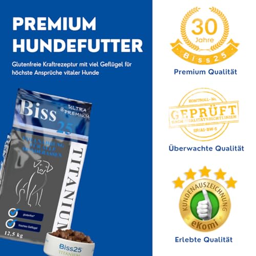 Biss25 Titanium (12,5 kg) | glutenfrei | Premium Trockenfutter | für empfindliche Hunde Aller Altersgruppen