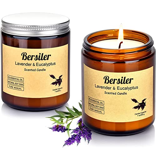 Bersiler Aromatherapy Candles, 14 OZ Lavender Eucalyptus Scented Candles Stress