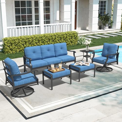 Mvpipi 6-Piece Patio Conversation Set with Metal Rocking Swivel Chairs,Blue