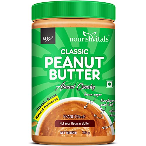 NourishVitals Classic Peanut Butter (Almonds Crunchy) with Roasted Peanuts & Almonds, Classic Roast, 750 g