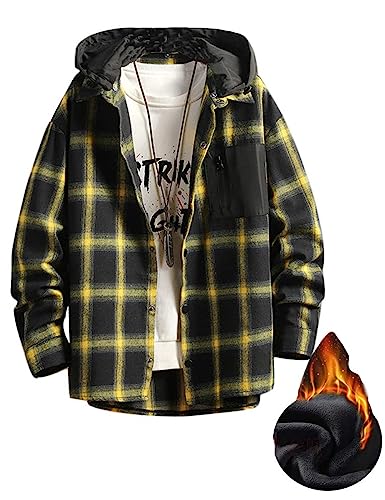 Image of Lavnis Men's Plaid Hooded Shirts Lightweight Shirt Jackets | Men's Fashion Hoodies, Long Sleeve Flannel Button Down Shirts, Vacation Wear, Fall Stylish Clothes, Casual Work Outfits