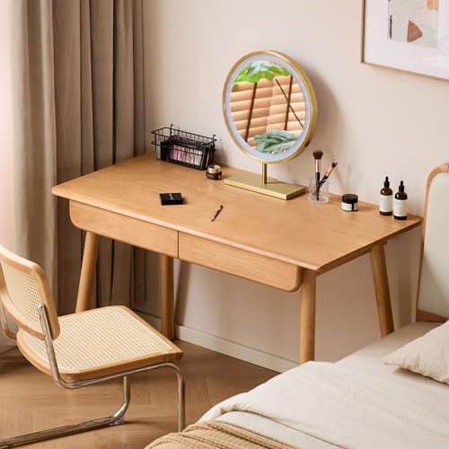 Solid Wood Desk, Mid Century Modern Home Office Desk, Computer Desk with Drawer for Writing Study Vanity 41.33" W - Thumbnail 4