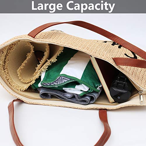 Genovega Women Beach Tote Summer Purse Handbag Utility Bag Zipper, Beige Cute Xl Large Woven Straw For Travel, Mom Female Sister Wife Girlfriend… #TOP4