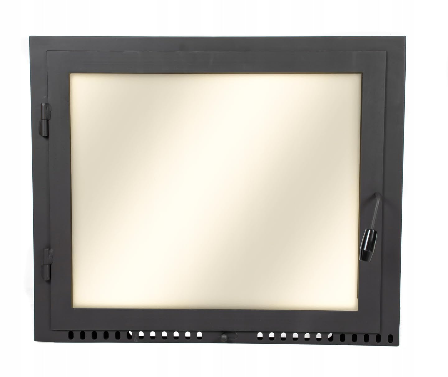 Kamintur 70x50 cm Pizzaofentür mit hitzebeständigem Glas, Stahltür mit Flansch, Scharniere links, 700 x 500 mm