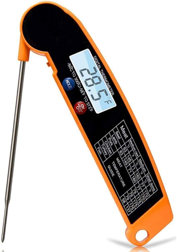 Meat Thermometer with Backlight & Calibration. Best Waterproof, Oversized Screen Digital Instant Read Candy Thermometer for Kitchen, Outdoor Grilling and BBQ, Hidden Super Long Food Probe.