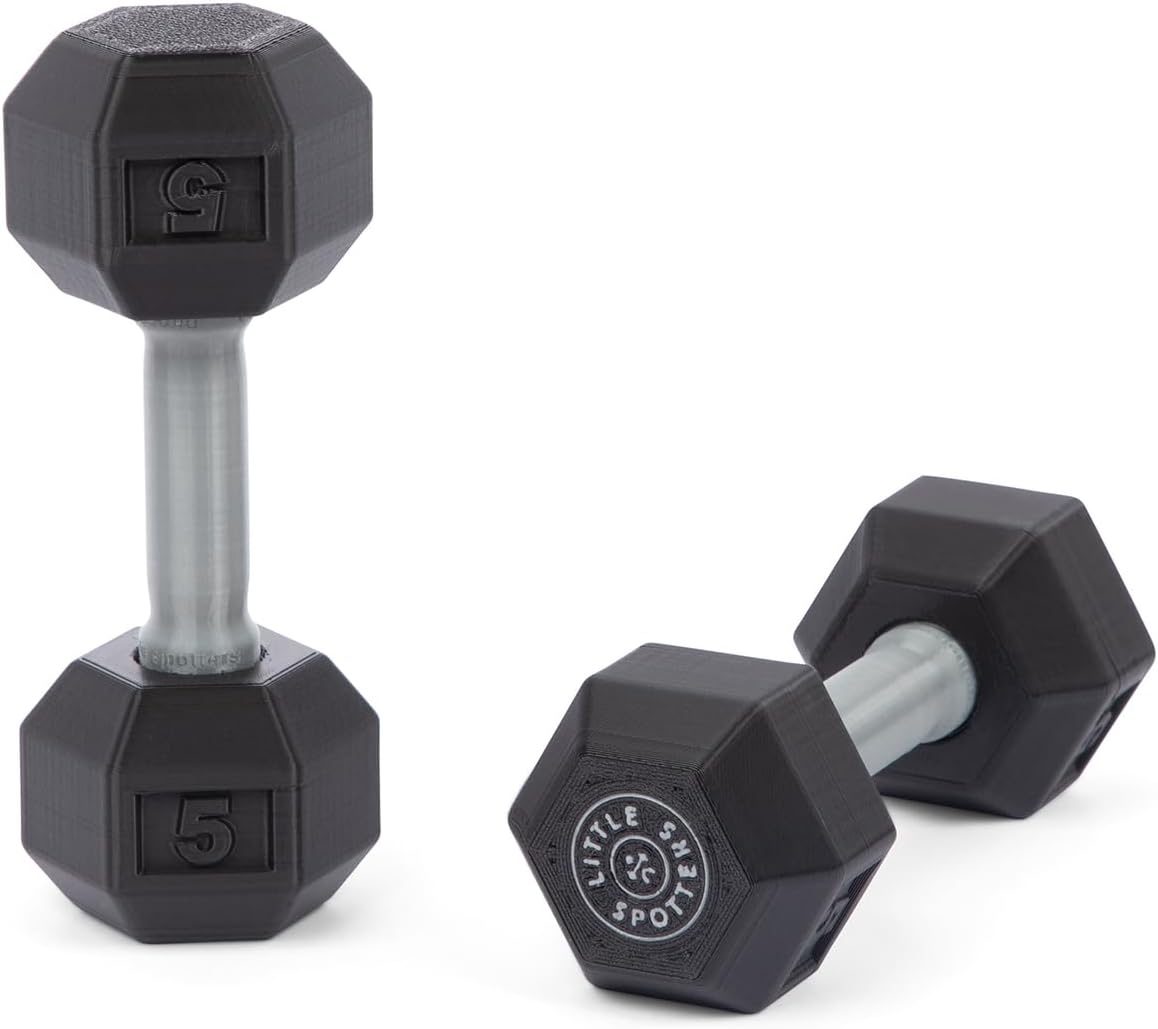 Dumbbell Rattles Set, 2 Pieces, Realistic Looking, Lightweight and Great Sensory Play Toy for Baby Showers and Fitness Loving Parents, 3+ Months, Black, PLA Plastic