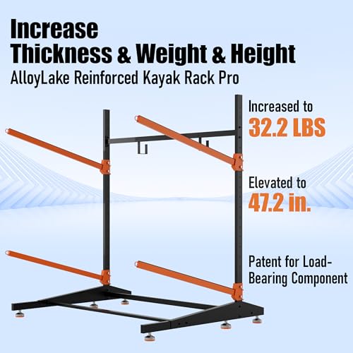 Image of Freestanding Kayak Storage Rack, 2-Tier Heavy Duty Outdoor Canoe Stand for Garage & Dock, Holds 220 lbs, Rust-Proof 304 Stainless Steel Hardware (Orange)