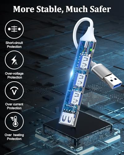 Image of USB HUB Mini USB Hub Extensions, 4 Port USB 3.0 Hub Expander, 2.0 Hub, USB Adapter Station, Ultra Slim Portable Data Hub USB Splitter Aluminum Applicable for PC (USB to 4 Port HUB)