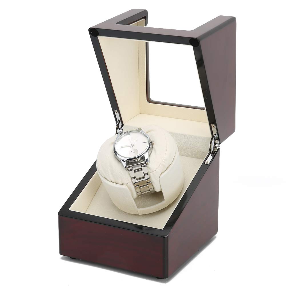 Boîte de Remontoir de Montre Simple,Boîte D'affichage de Remontoir de Montre Automatique en Fibre de Carbone Compacte,Moteur Super Silencieux,Alimenté par Batterie et Adaptateur Secteur(EU)