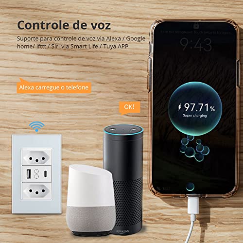 Zemismart Soquete Tuya WiFi Smart Brazil com porta USB Type-C Duas tomadas Brasil Suporte Alexa Goog