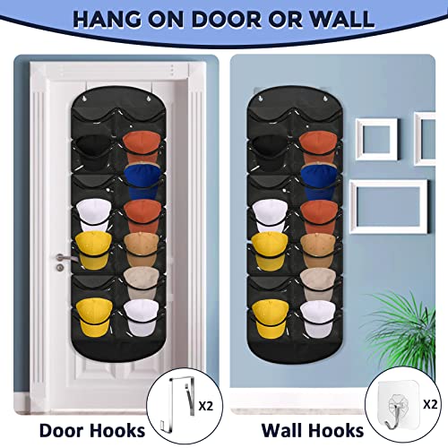 Owkjar 14 Pockets Hat Organizer For Closet, Hat Racks For Baseball Caps, Hat Storage With Clear Deep Pockets, 4 Hooks, Hat Rack Over The Door/Wall For Baseball, Golf, And Sports Caps #TOP4