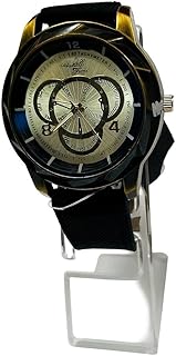 ساعة فاخرة للرجال بمقياس سرعة الدوران، سوار سيليكون اسود، مينا ذهبي، عرض انالوج مع وظيفة اليوم والتاريخ