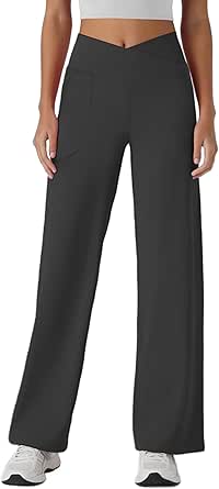 Amazon.com: COPYLEAF Women's Wide Leg Pants with Pockets Crossover Yoga ...