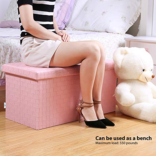 image for B FSOBEIIALEO Folding Storage Ottoman, Faux Leather Footrest Stool Lon