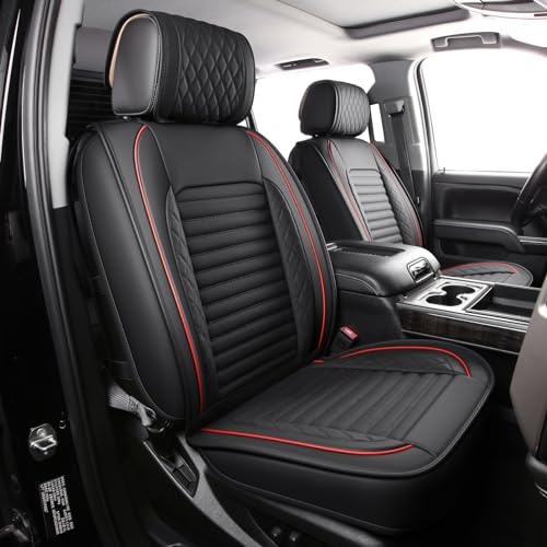 Image of JOJOBAY Chevy Silverado Seat Covers,GMC Sierra Seat Covers,Custom Fit 2007-2026 1500 2500HD 3500HD Crew Double Extended Regular Cab,LT LZT RST Trail Boss(Front Pair,Black Red)