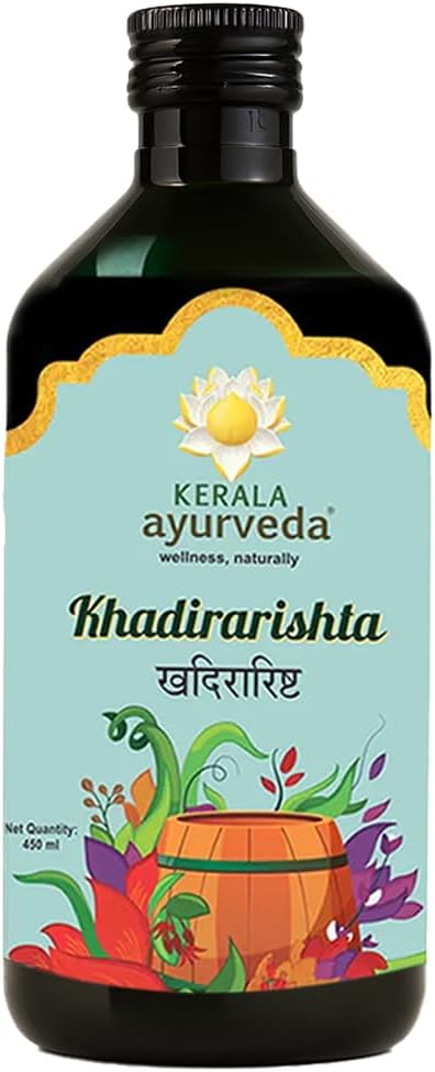 Kerala Ayurveda Khadirarishta Syrup | Ayurvedic Herbal Blood Purifier Syrup for Acne Relief, Blemishes & Glowing Skin | Skin Detox & Immunity Support | 450 ml