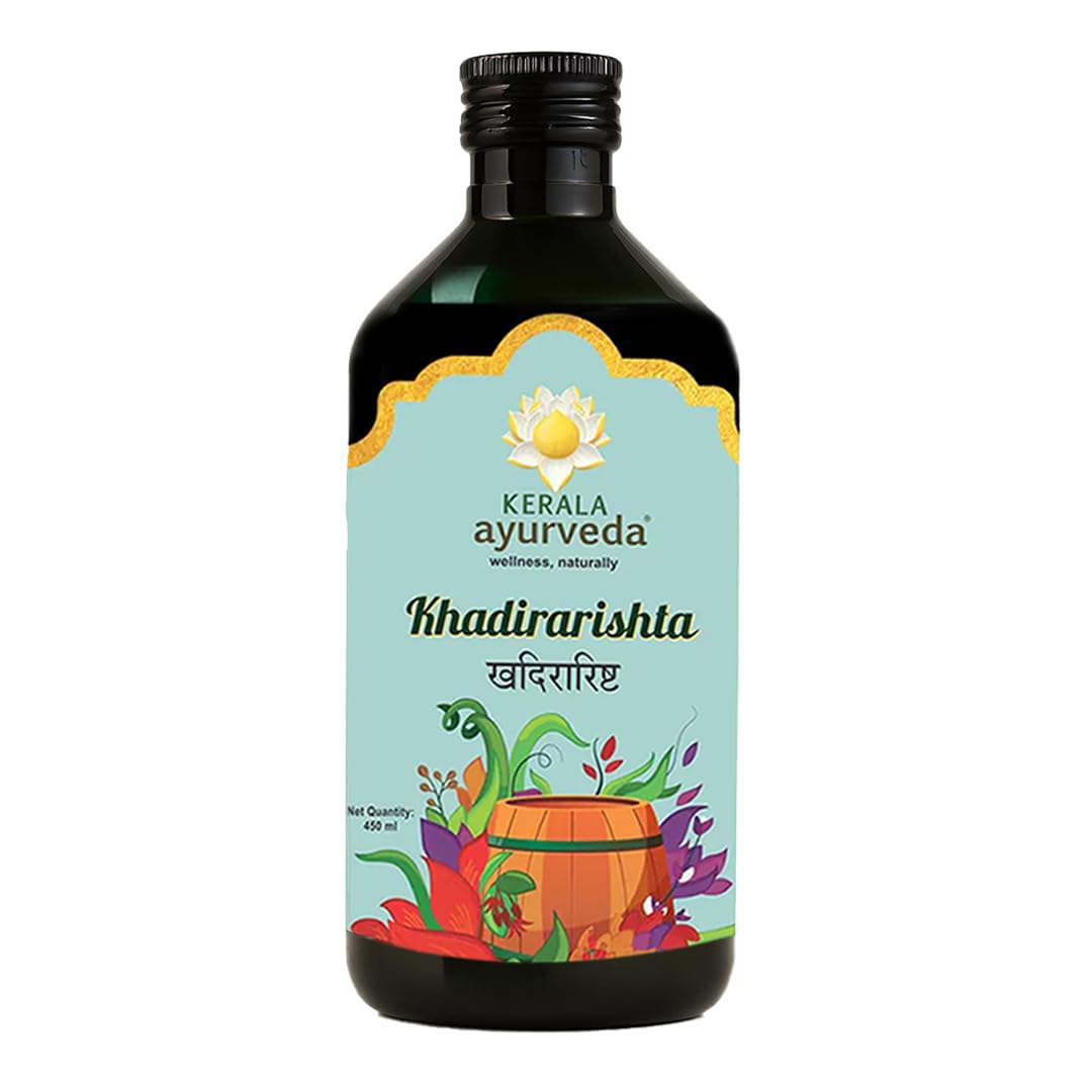 Kerala Ayurveda Khadirarishta Syrup | Ayurvedic Herbal Blood Purifier Syrup for Acne Relief, Blemishes & Glowing Skin | Skin Detox & Immunity Support | 450 ml