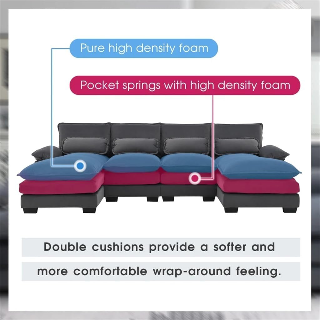 109.8 * 55.9" U-Shaped Sectional Sofa with Waist Pillows,Comfortable 6-seat Upholstered Symmetrical, Sleeper Couch