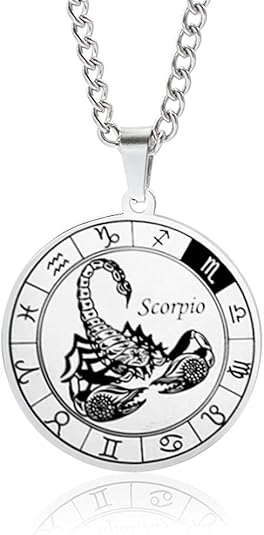 Zodiac Constellation Pendant Necklace Stainless Steel Round Disc Zodiac Sign Necklace for Women Men Birthday Gift Jewelry