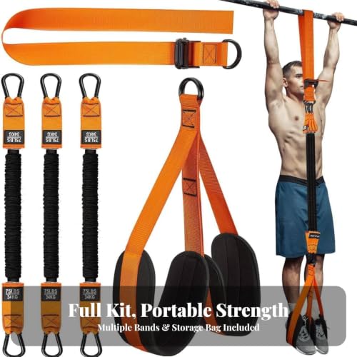 Image of Resistance Band Training System Long Resistance Band System with Storage Bag Snap-Resistant Pull up Assistance Bands for Travel Orange 225LB
