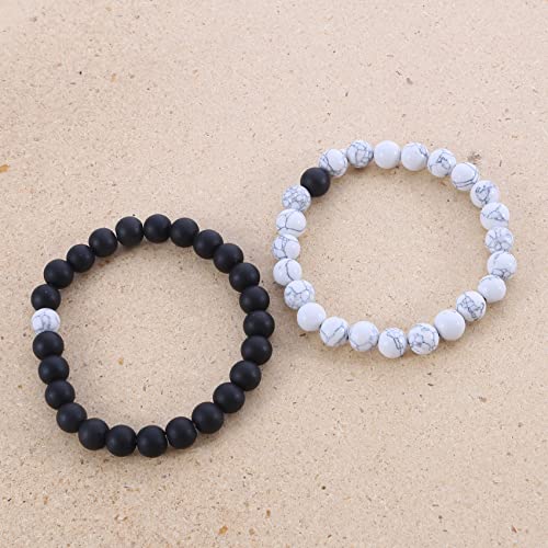 Bayetss Men Women Lava Bracelet Beads Bracelet Bangle Stretch Stone Beads Bracelets Friendship Couples Gifts,Black And White #TOP3
