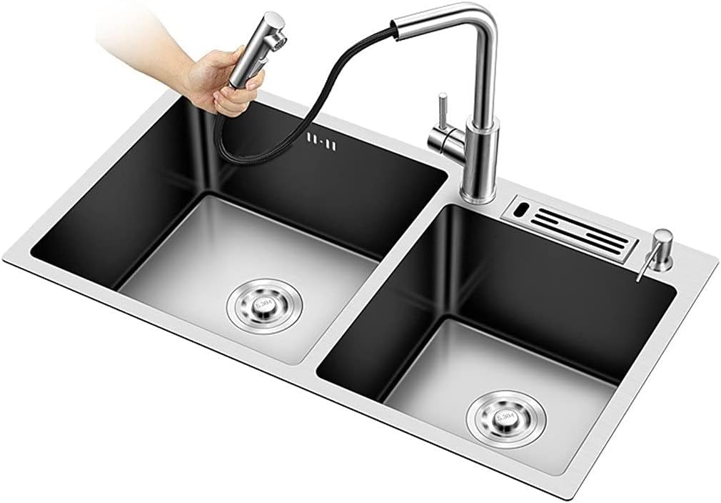 Bar Sinks 304 Stainless Steel Sink Thick Hand-Made Double-Slot Hotel Dishwashing Pool Gift