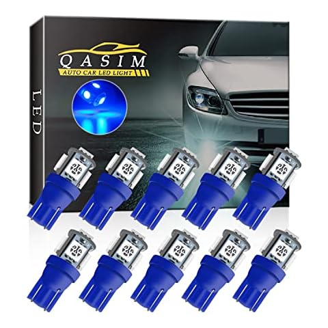 Qasim 194 Led Bulb Blue, T10 W5W 2825 158 192 168 194 Wedge 5-SMD 5050 Ultra Blue LED Light bulb Car Interior Lights 12V DC (Pack of 10) Cover