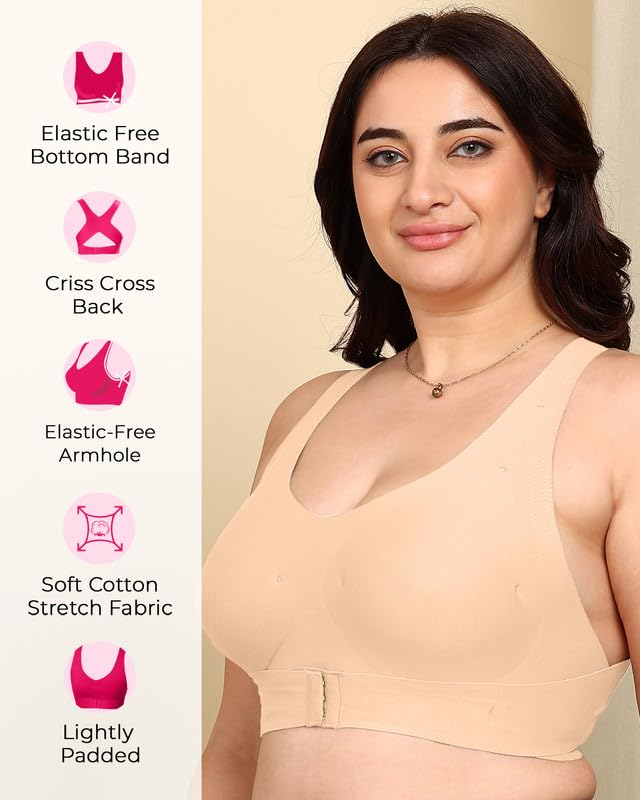 Image of Tweens Cotton Bonded Seamless Lightly Padded Invisi-Gym Bra | Full Coverage | Elastic-Free Comfort | Wire-Free | Elastic-Free | B-C-D Cup Sizes (Pack of 1)