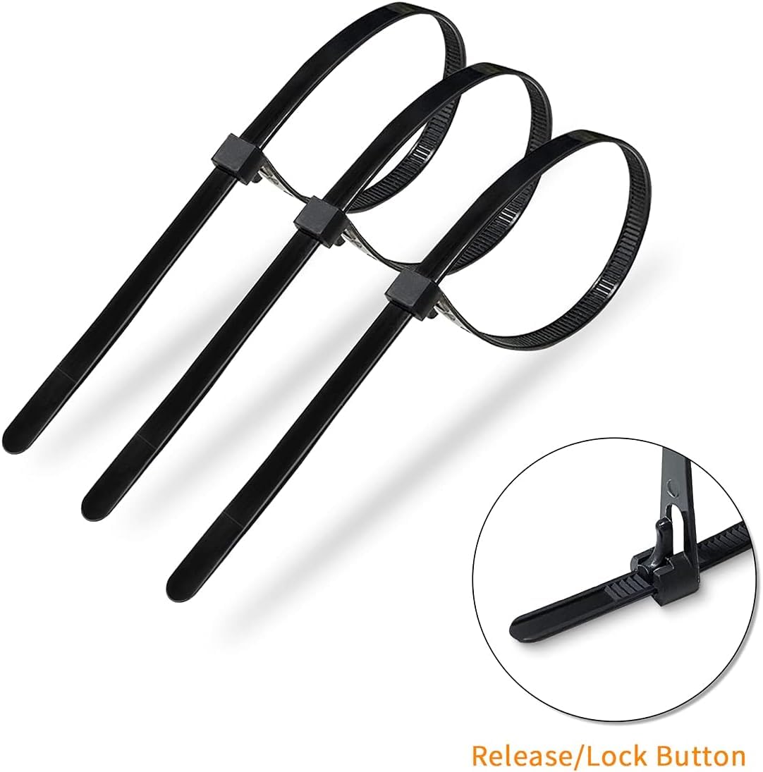 Meccion 100 sztuk zwalnianych opasek kablowych, wytrzymałe, wielokrotnego użytku opaski zaciskowe, mocne nylonowe opaski zaciskowe (150 mm x 3,6 mm, czarne)