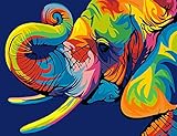 BOSHUN Pintar por Numeros para Adultos Niños Pintura por Números con Pinceles y Pinturas Decoraciones para el Hogar Elefante Colorido (16 * 20 Pulgadas, Sin Marco)