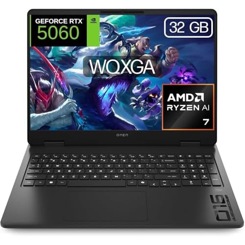HP Omen Gaming-Laptop, 40,6 cm (16 Zoll), 2,5 K WQXGA (AMD Ryzen AI 7 350, 32 GB RAM, 1 TB SSD, NVIDIA RTX 5060, FreeDos) Spanische QWERTY-Tastatur, Schwarz