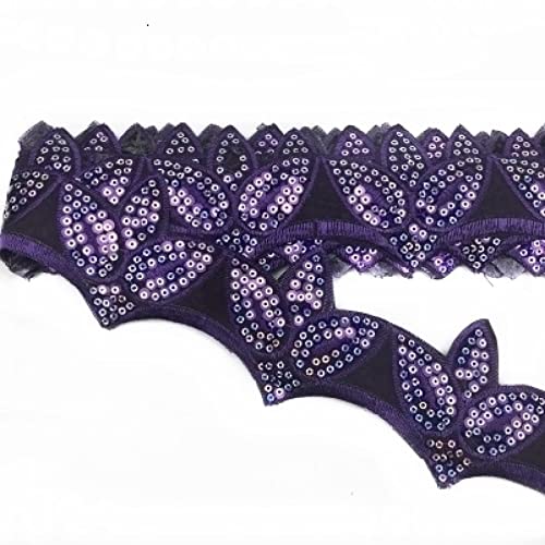 2 Yard Glitter Organza Lace Fabric Sequins Beaded Flowers Embroidered Ribbon Collar Trim Applique For Wedding Sewing #TOP6