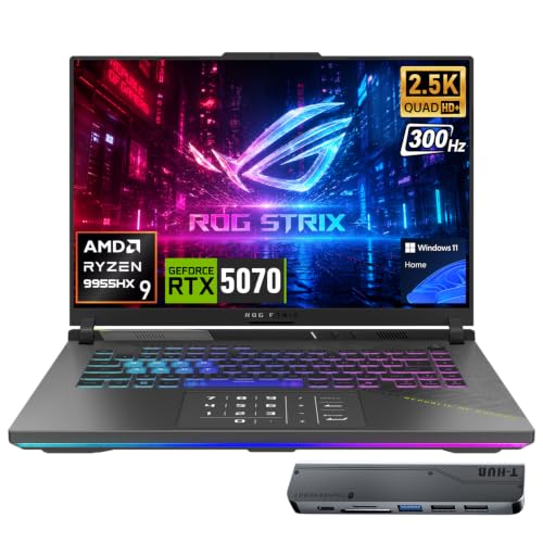 Image of ASUS ROG Strix G16 5070 300Hz Gaming Laptop, AMD Ryzen 9 9955HX, GeForce RTX 5070, 16 inch QHD+ 2.5K 300Hz IPS, 32GB DDR5, 2TB SSD, 4-Zone RGB Backlit KB, HDMI, Copilot, Windows 11 Home, w /Bundle