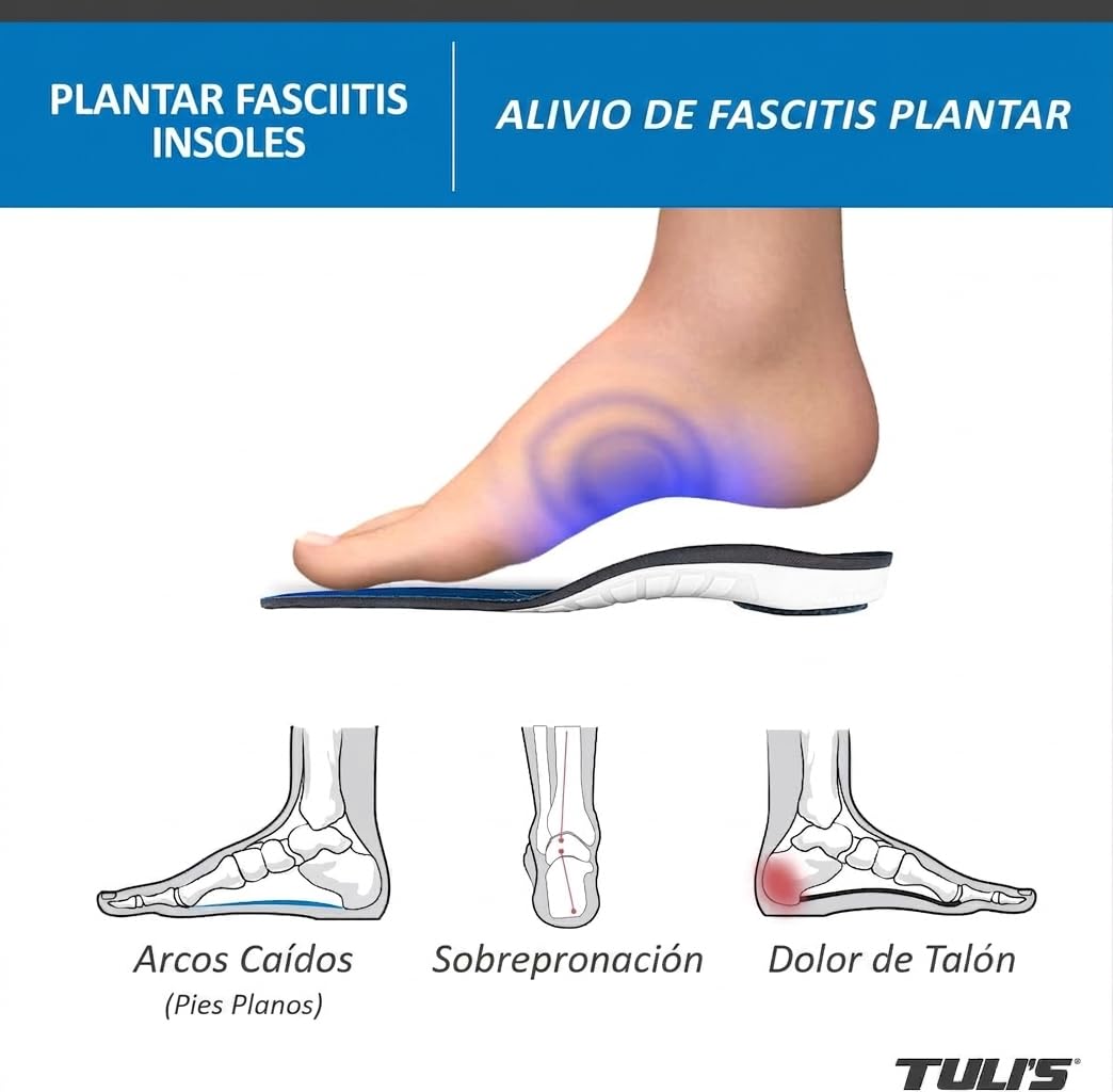 Tuli's Plantar Fasciitis Insoles Plantillas de Soporte Grande, 1 Par | Fascitis Plantar – Arcos y Alivio de Dolores de Pie, Amortiguación Antishock Premium