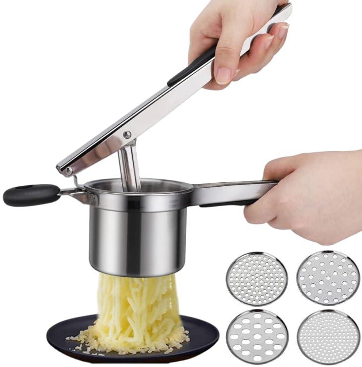 La mejor selección de Pasapurés que puedes comprar esta semana. 42 Pulsador y Triturador de Patatas, Prensa de Papas, Resistencia de Discos Intercambiables y Mango Ergonómico, Acero Inoxidable