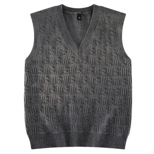Men'S Fall Winter Casual Sweater Vest V-Neck Sweater Middle-Aged Sweater Sleeveless Vest Gray Xl