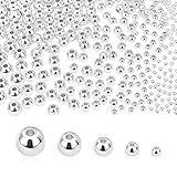 PH PandaHall 5 Sizes Smooth Round Beads, 300pcs 14K Silver Plated Beads Little Round Bead Seamless Ball Bead Long-Lasting Spacers for Hawaii Layered Bracelet Necklace Jewelry DIY Crafts 2/3/4/5/6mm
