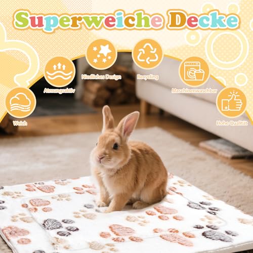Jokureao 4Stück Kleintier Plüschbett Set, Flauschiges Kleintierbett, Waschbares Plüschbett für Meerschweinchen Kaninchen Hamster, Warme Kuschelmatte für Käfige, Weiche Fleece Decke für Kleintiere