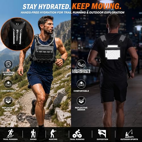 Image of BECOJADDE Running Vest for Men with 2L Water Bladder Tactical Hydration Backpack Adjustable Lightweight Chest Pack for Marathon Hunting Cycling