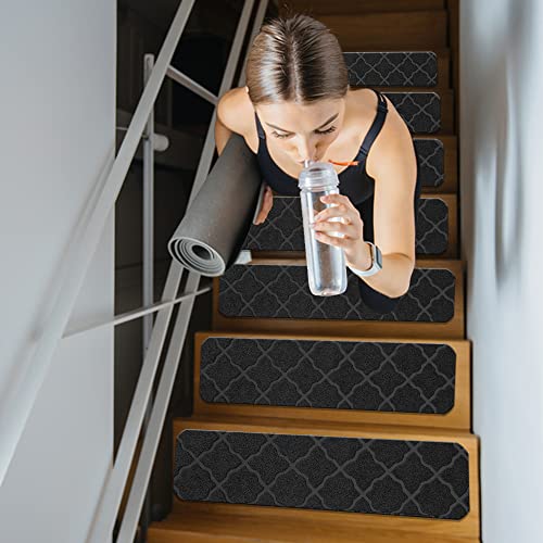Wmfczzbf 15-Pack 8" X 30" Non-Slip Stair Treads Carpet For Wooden Steps, Indoor Outdoor Staircase Step Treads Set Stair Runners Safety For Kids And Dogs (8" X 30", Black, 15) #TOP6
