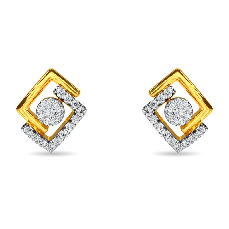 Image of KISNA JEWELS 14KT|18KT BIS Hallmark Pure Gold and Diamond Stud Earrings For Women with Screw Back clouser